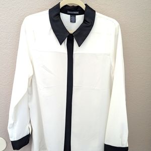 Chelsea & Theodore Leather Trimmed Blouse